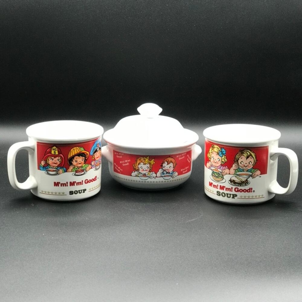 Vintage Campbell Soup Co Mini Tureen Dish Set: Lid 2 Cups Mugs for Kids